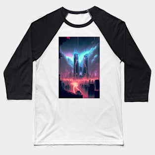 Cyberpunk Vibrant Skyscraper Cityscape Baseball T-Shirt